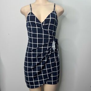 Navy Blue Striped Wrap Dress